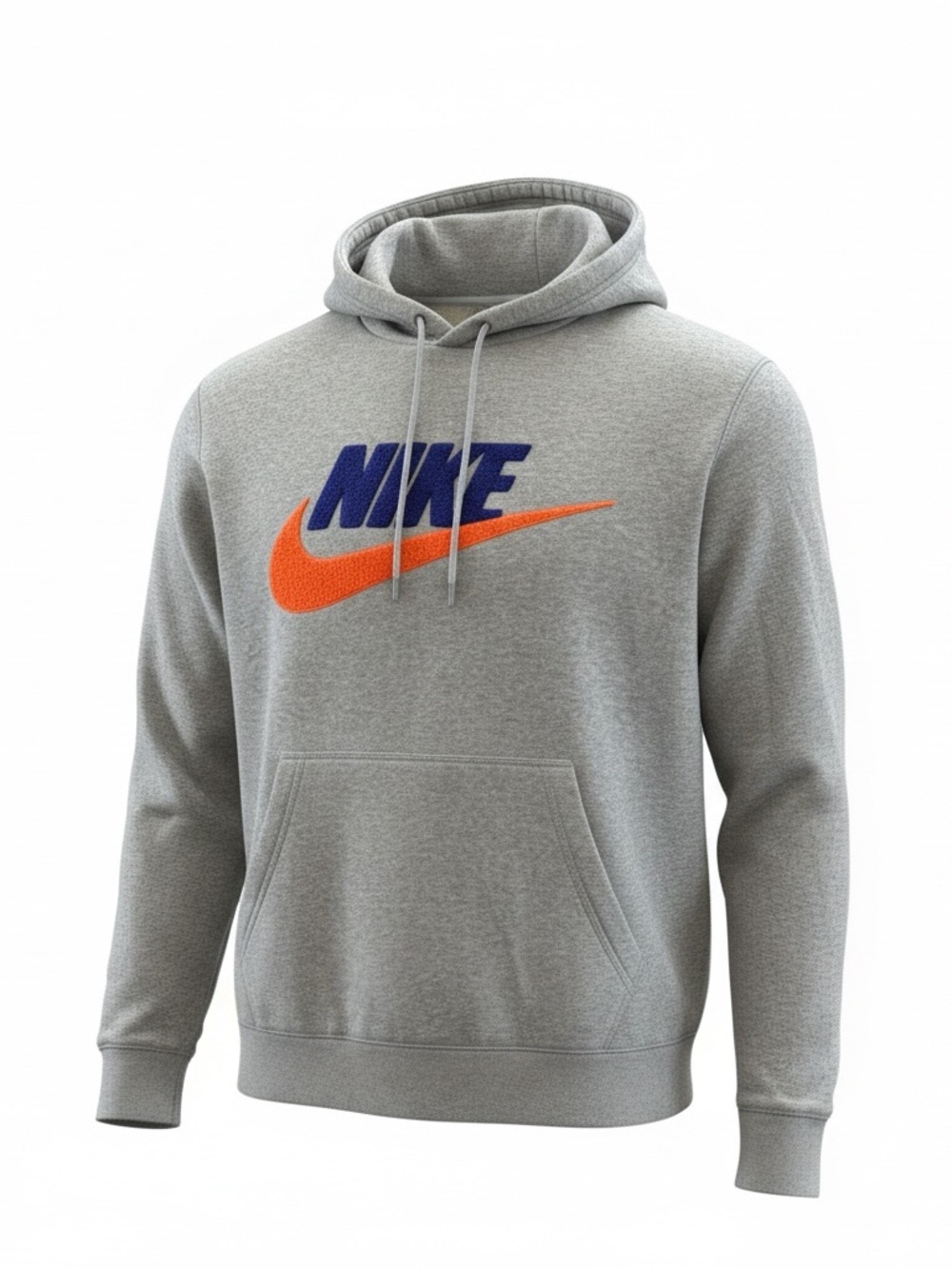 Nike Gray Hoodie with Blue Logo and Orange Swoosh
